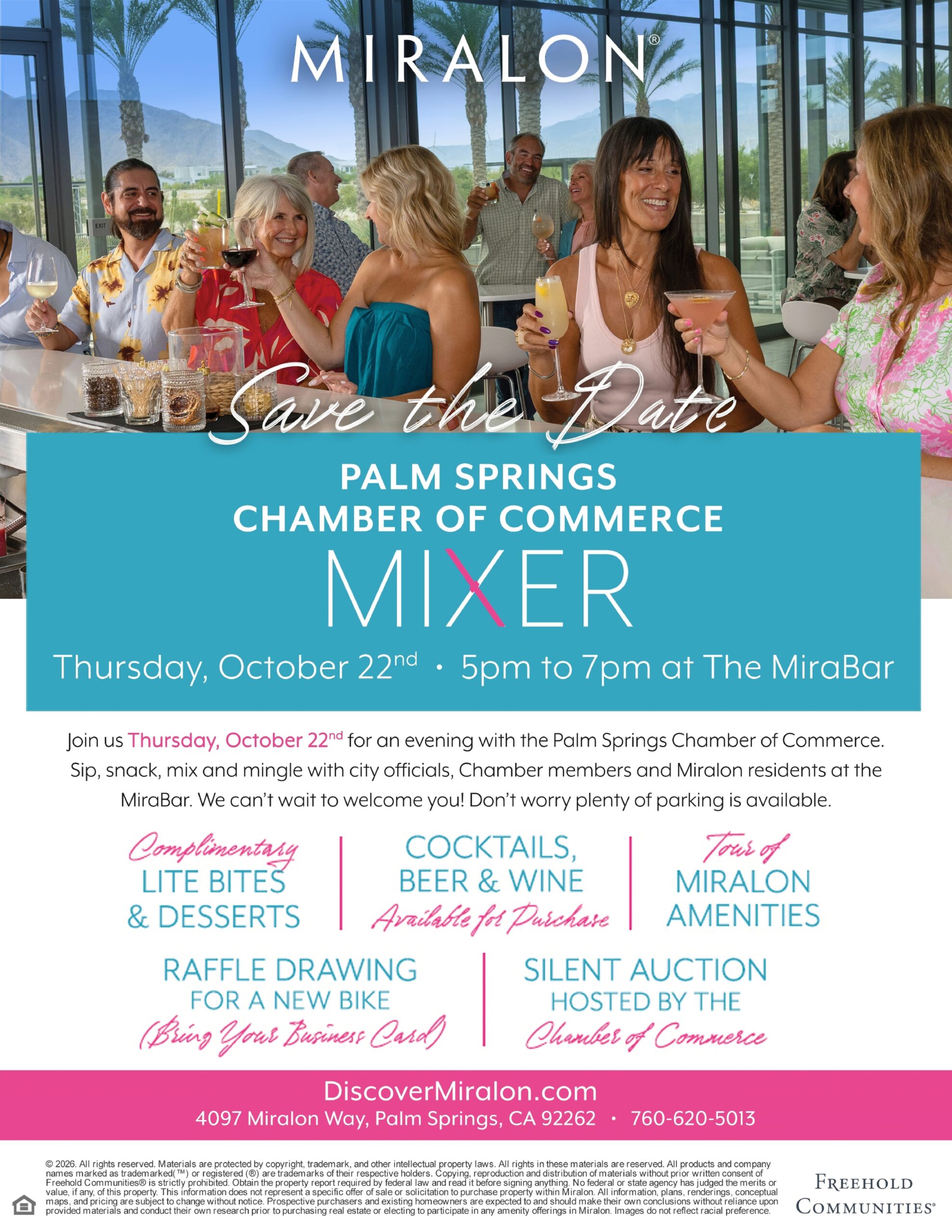 Palm Springs Chamber Mixer at Miralon, Thursday, October 22, from 5 to 7 p.m. at MiraBar